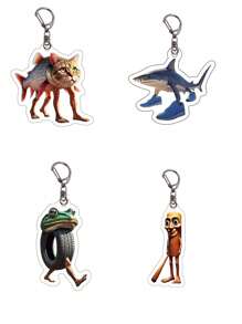 10pcs Cartoon Animal Keychain Creative Brainrot Sigmas Skibidi Rizz Cat Funny Keyring Accessories, Fans Gift School