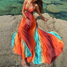 Sexy 2025 New Sexy Strap Gradient Color Island Style Dress Beach Long Dress - Picture Color - View 4