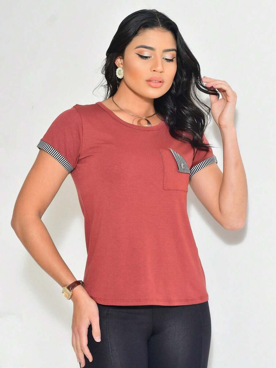 Women's Knitted Blouse Summer Fashion - 鏽棕色 - 查看 1