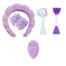 Conjunto de 5 faixas de cabeça para lavar o rosto, esponja para maquiagem, cuidados com a pele, faixa de cabeça de tecido felpudo, bolha macia, faixa de cabelo para mulheres e meninas, acolchoada e antiderrapante, acessório para cabelo grosso, volta às aulas