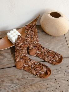 1双女士秋冬3D压花佩斯利复古风格袜子