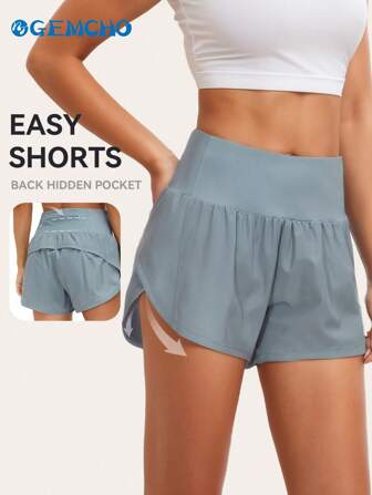 GEMCHO 女士吸汗运动短裤，适合马拉松和慢跑的运动跑步短裤，宽松版型，隐形后袋短裤，透气瑜伽骑行跑步健身房户外健身短裤