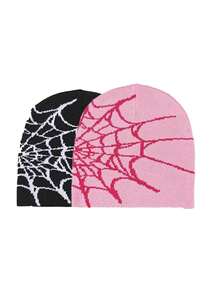 1 件蜘蛛网设计休闲亚克力针织便帽，无檐帽，适合春季、秋季、冬季滑雪、骑自行车、户外活动秋季服装 - 彩色 - 查看 6