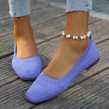 Women'S Black Woven Fabric Slip-On Flats - Casual Square Toe Shoes For Indoor & Outdoor Wear, All-Season Comfort With Rubber Sole, Breathable & Stylish Design - 格雷奶奶 - 查看 3