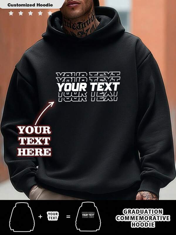 Customized Personalized Text Men's Hoodie, Customize Your Text, Customize Your Name, Customize Baby/Friend/Idol/Couple/Family/Party/School/Sports/Pet Love Text Print, Logo/Business/Company Party Uniform, Birthday Gift, Holiday Gift, Party Gift, Wedding Gift, Mother's Day/Father's Day/Boyfriend Gift, Christmas/Halloween Gift , Fall Winter