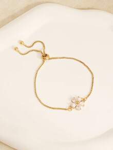 1pc Minimalist Style Adjustable Crystal Flower Bracelet, Versatile Daily Wear - one-size - View 4