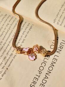 1 件可爱蝴蝶结和心形吊坠项链，粉色蝴蝶结心形吊坠项链，粉色樱花项链，时尚星星项链