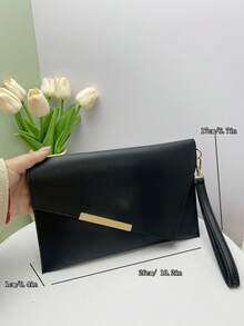 Black Envelope Clutch, Solid Color Document Bag, Simple Fashion Versatile Clutch Handbag, PU Material Women's Clutch, Card Holder, Passport Holder, Business Commuter Bag - Black - View 3