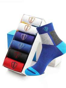 Hombres 6 pares Calcetines de tripulación al azar escudo & con estampado de letra casual para vida diaria