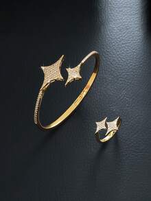 1套铜中东流行满钻大号和小号太阳星手链+戒指闪亮优雅手链戒指套装 - 滿鑽大小芒星手環+戒指 - 查看 5