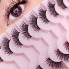 9 Pares de Cílios Postiços Estilo Olho de Gato Curtos e Macios de Fio e Meia Pálpebra, Falsos de Mink 3D, Adequados para Maquiagem Natural, Tiras de Cílios, Cílios, Cílios Postiços