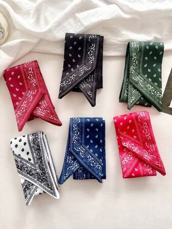 6 pièces/set Foulard en soie imprimé cachemire élégant et décontracté pour femmes, tour de cou. Cadeau polyvalent pour porter au quotidien, en rendez-vous