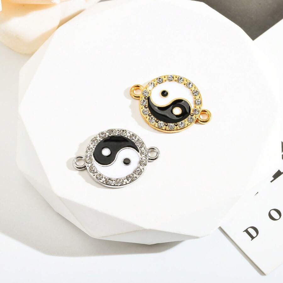 6 Stücke/Set DIY Schmuckverbinder, Schwarz & Weiß Yin Yang Legierung Taoistische Serie Ohrringe, Armbänder, Anhänger Handarbeits Materialien - Tratsch - Übersicht 1