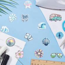 7/24 Stück gestickte Aufnäher Sommer Meereswellen Paradies zum Aufnähen/Aufbügeln Applikation für Kleidung, Kleider, Hüte, Jeans, DIY Accessoires
