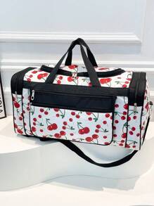 New Versatile Cherry Accent Travel Bag, Simple Large Capacity Shoulder Hand Carry Bag, Casual Foldable Outdoor Short Trip Bag, Storage Bag, Shoulder Crossbody Bag