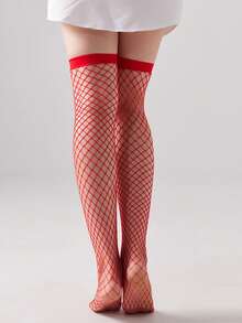 这款女士红色蝴蝶结渔网过膝长袜适合圣诞节、派对、约会等各种场合，舒适保暖。 - 紅色 - 查看 5