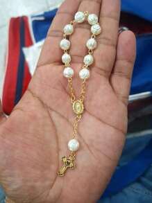 30pcs/Set Rose Beaded Bracelet, Acrylic 3D Rose Bead Rosary Chain Bracelet, Comes With Organza Bag, Suitable For Baptism, First Communion, Party Favors, Weddings And Other Celebrations