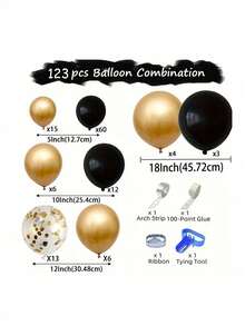 123 piezas Kit de decoración de arco de globos dorados y negros con confeti dorado para fiesta de cumpleaños, aniversario, boda, vuelta al colegio, Día de San Valentín - Negro - Ver 2