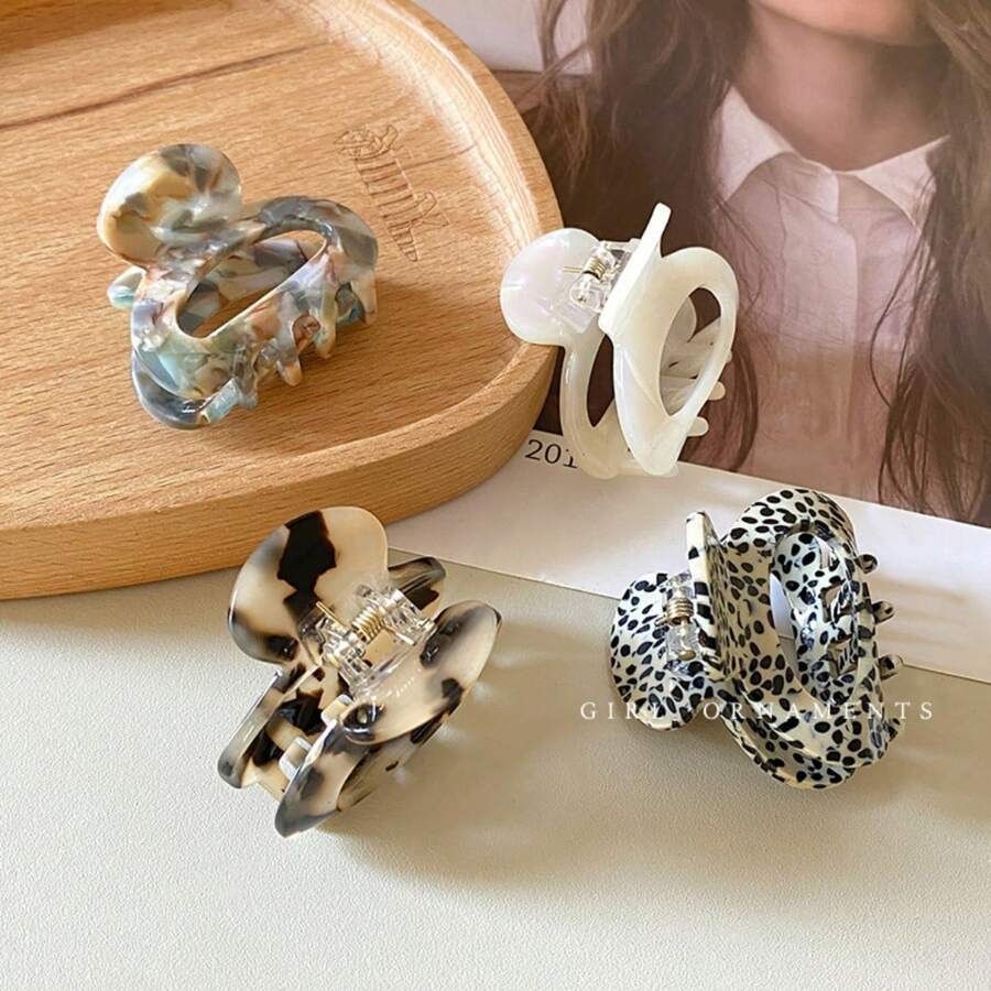 4pcs Fashion Acetate Contrast Color Hair Clips, Suitable For Daily Wear & Hair Decoration Hair Accessories Elegant Claw Clips