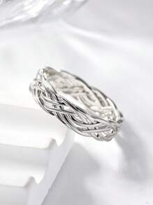 1 Pc Fashion Rhinestone Decorative Woven Design Women's Ring,Silver Cross Wave Ring,Summer Vacation Accessory,Delicate And Elegant Women's Jewelry,Suitable For Daily,Stacking,Party,Anniversary,Wedding,Valentine's Day Gift.