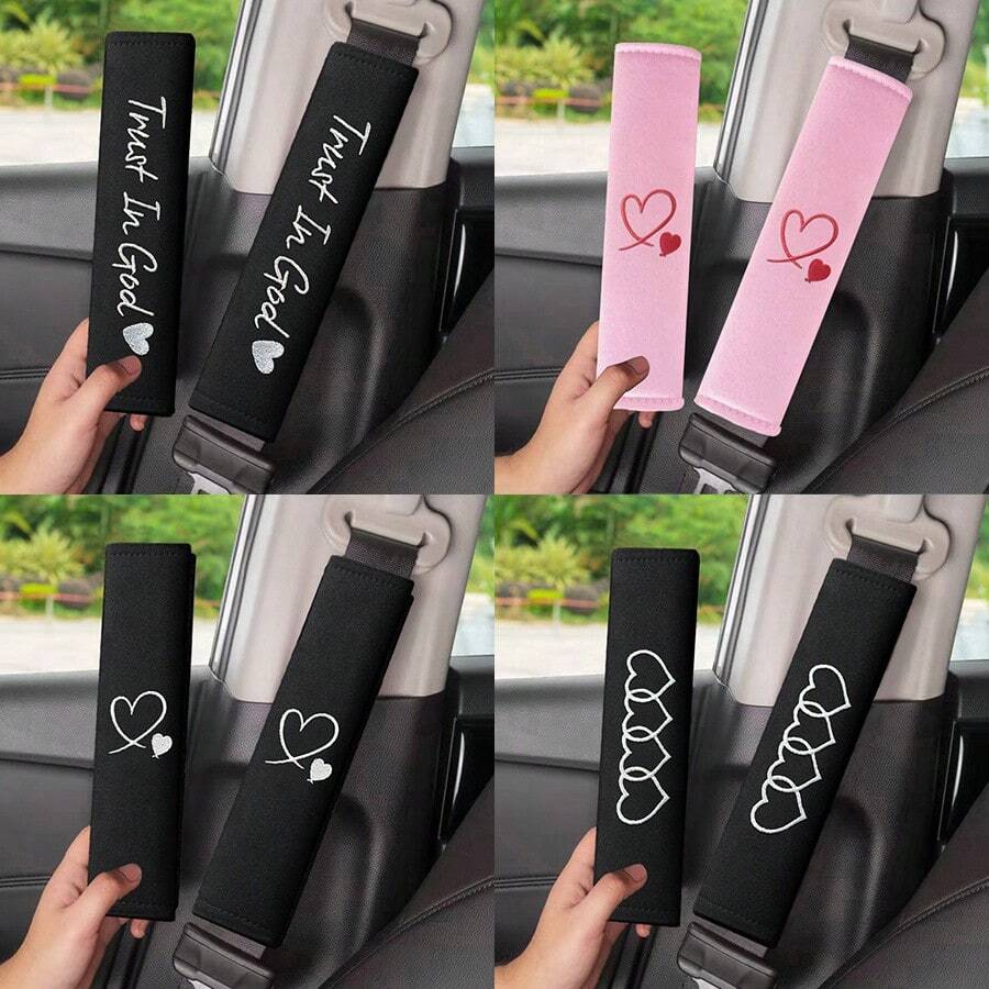2pcs Embroidered Car Seat Belt Covers, Universal For Men And Women,Car Accessories - Multicolor - View 1