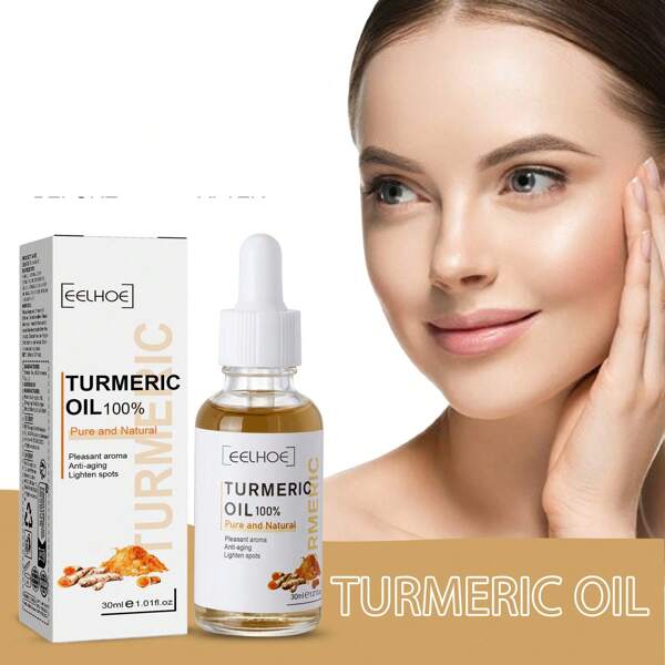 1 boîte de 1 pièce (30 ml) d'huile essentielle de curcuma, essence de soins corporels pour un teint uniforme, soins du visage hydratants et nourrissants