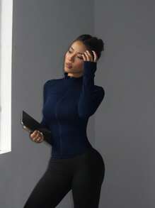 Modest Activewear,Academic Chic Jacket,Long Sleeve With Thumbholes, Comfort-Stretch For Dance/Pilates,Waist-Cinching Zip Front + Low Neckline, Street-To-Studio,Sculpting Seams,Full-Coverage Cut With Slim Silhouette,Long Sleeve Zip Front With Thumbholes, Tummy-Control,Chest-Enhancing Darts,360° Stretch Construction,Anti-Slip Zip Guard,Women's Slim-Fit Zip Jacket