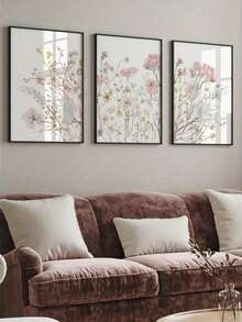 Bộ 3 tranh canvas in họa tiết hoa tối giản màu hồng, phong cách Bắc Âu Bohemian, thích hợp trang trí phòng khách, phòng ngủ, văn phòng, hành lang. - Hồng - Xem 12