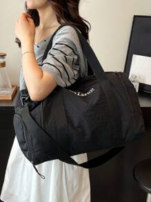 Bolsa de Viagem Multifuncional Unissex com Impressão de Letras, Grande Capacidade de Armazenamento de Roupas com Compartimento para Sapatos, Alça de Ombro Destacável e Ajustável, Adequada para Viagem, Férias, Esportes, Bolsa de Fitness para Acessórios Escolares e Materiais Escolares