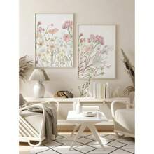 3 Pieces Wildflowers Canvas Print Pink Floral Canvas Painting Nordic Botanical Art Poster Minimalist Plant Wall Picture Girls Bedroom Wall Decor Living Room Office Apartment Wall Decor ,No Frame