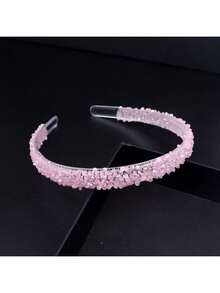 1 件水钻链头带，优雅百搭女士发饰，适合外出，发带，发箍，秋季 - 淺粉色 - 查看 1