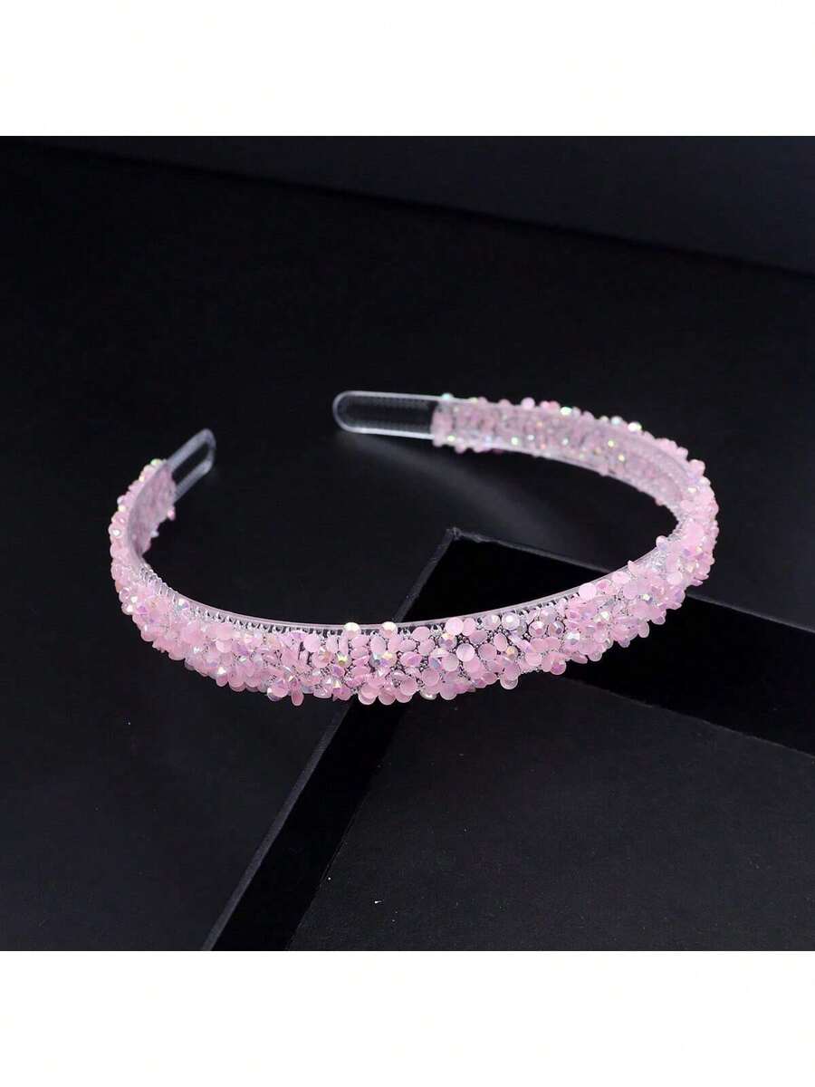 1 件水钻链头带，优雅百搭女士发饰，适合外出，发带，发箍，秋季 - 淺粉色 - 查看 1
