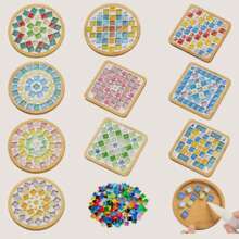 DIY Mosaik Fliesen für Basteleien, gemischte Farben Mosaik Sets mit Holz Untersetzer, handgemachte Glas Untersetzer Bastelsatz für Erwachsene, kreative handgemachte Heim Dekoration Geschenke. Beinhaltet runde & quadratische Bambus/Holz Tabletts, DIY Bastel-Materialien geeignet für Partys, Feiertage, Weihnachten