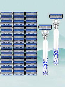 Men's And Women's Universal Manual Shaver, 6-Layer Stainless Steel Hair Removal Razor Blade, Replaceable Shaver Head Shaving Tool, Suitable For Men's Hair Removal, Facial Hair Removal, Barber, Hair Clipper, Hair Accessories, Hair Cutting, Anti Slip Handle, Personal Care And Gifts