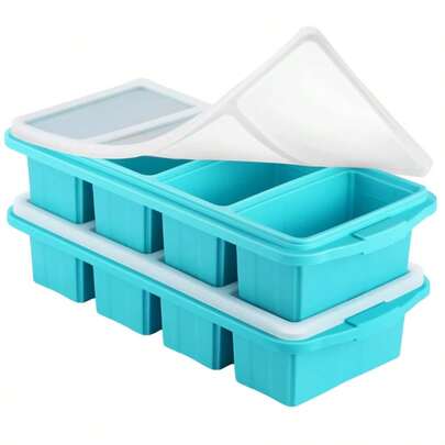 4-Cup Silicone Freezer Tray With Lid - Silicone Freezer Food Mold - Large Ice Cube Tray, Silicone Freezer Container, For Freezing And Storing Soups, Sauces, Broths, Leftovers
