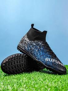 Men's Soccer Shoes For Indoor Five-A-Side, Comfortable, Non Slip, Breathable, High Top Training Shoes, TF Nail Breaking, Suitable For Artificial Grass/Lawn/Turf, Suitable For Both Men And Women