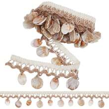 1.45 Inch (Approx. 3.7 Cm) Wide Shell Tassel Lace Trim, Woven Lace Trim, Craft Ribbon For Sewing Fabric Decoration, Bohemian Lace Edging, Clothing, Curtain, Dress Decor - Shell - View 1