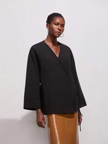 超大双翻领系带和服夹克