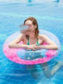 Swimming Ring Swim Ring Summer Beach Swim Circle Float Water Pool Party Inflatable Swimming Ring Float Transparency Feather Ring, Beach Essentials, Beach Accessories - Pink - View 7