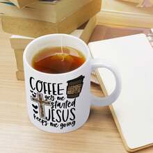 1pc 11oz Ceramic Mug - "Coffee Lets Me Start, Jesus Keeps Me Going", Inspirational Christian Gift - White - View 8