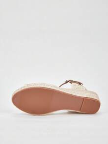 新款手工编织底女式帆布厚底凉鞋，米色帆布渔夫鞋，裹腿长鞋带，轻便舒适休闲度假百搭防滑厚底 - 米色 - 查看 11