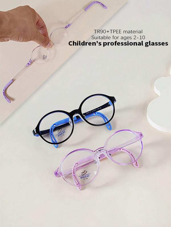 1pc 2-10 Years Old Kids Fashion Round Frame TPEE Flexible Non-Slip Comfortable Casual Glasses For Boys And Girls, No Prescription