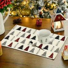 Juego de 4/6 Manteles individuales decorativos de lino estampados con motivos navideños de árboles de Navidad y muñecos de nieve adorables, aptos para mesas de comedor, decoraciones multifuncionales para festivales de primavera, verano, otoño e invierno, de estilo moderno, lavables, resistentes al calor y a las manchas, para decoración de habitaciones, manteles, posavasos, manteles de mesa de cocina, decoración de fiestas, decoración del hogar, regalos navideños ideales