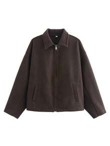 秋季女士纯色长袖夹克时尚新款翻领拉链女式夹克女式街头风格外套