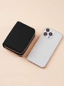 1pc Card Bag Credit Storage Bag Men'S And Women'S Organ Card Bag Purse Small Wallet New Double Layer Zipper Coin Purse For Men And Women,For Daily Shopping, School Trips, And GiftsFor Lover For Women,For Girls,For Lady,For Female,Bag School Supplies For School Dorm Room & Back To School - Black - View 6