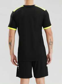 2pcs Sports Referee Uniform, Football, Badminton, Table Tennis Etc. Training Running Breathable Pocket Tee + Quick Dry Sports Shorts, Suitable For Training Matches, With Pockets And Elastic Waist