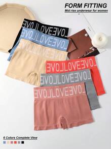 LianShengFa 6pcs Letter Waistband Seamless High-Waist Shaping Panties,High Stretch Breathable Mesh Fabric Women's Underwear, Comfy Soft Fit Ladies Briefs
