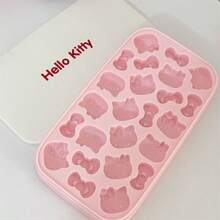 Sanrio (Authorized) 1PC Sanrio Hello Kitty Silicone Mold (Lid+Ice Tray)/4-Piece Set (Container+Ice Spoon) Ice Storage Container, With A Lid Silicone Ice Tray, Easy To Disassemble, Suitable For Summer Ice Boxes, Candy Chocolate Trays, Birthday Cake Decorations, Candy Chocolate Cupcake Decorations, And DIY Baking Tools