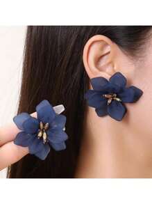 1 par de pendientes bohemios de flores preservadas con doble capa, vintage, adecuados para mujeres en vacaciones, fiestas y uso diario