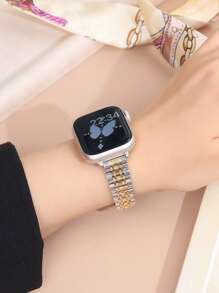 1 pieza Banda de reloj Apple estrecha de estilo Plata y Oro Metálico para Mujeres, diseño elegante y de moda, adecuada para Apple Watch Ultra 3/2/1 Series SE/S10/S9/S8/S7/S5/S4/S3 38/40/41/44/45/46/49mm, correa de metal extraíble de 7 enlaces para uso diario, fiesta, viaje, regalo